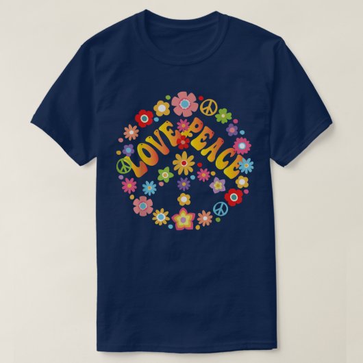 Peace Sign Love 1960s 1970s絞り染めGroovy Hippie Tシャツ (デザイン正面)