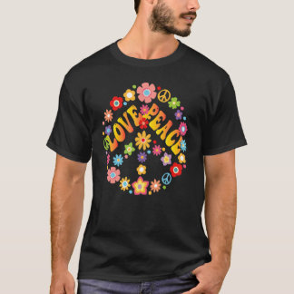 Peace Sign Love 1960s 1970s絞り染めGroovy Hippie Tシャツ