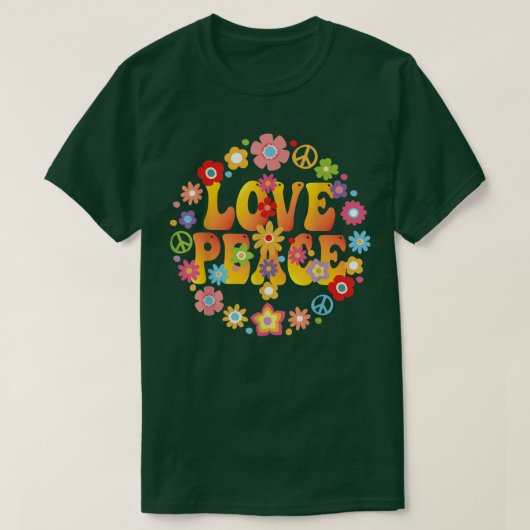 PEACE SIGN LOVE 1960s 1970s  Tie Dye Groovy Hippie Tシャツ (デザイン正面)