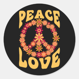 Peace Sign Love 60s 70sコスチュームGroovy Hippie ラウンドシール
