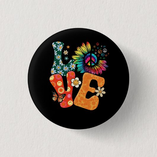 Peace Sign Love 60s 70sコスチュームGroovy Hippie 缶バッジ (正面)