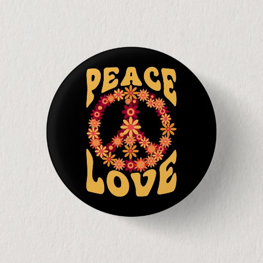 Peace Sign Love 60s 70sコスチュームGroovy Hippie 缶バッジ (正面)