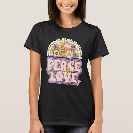 Peace Sign Love 60s 70sコスチュームGroovy Hippie Tシャツ (正面)