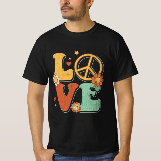 Peace Sign Love 60s 70sコスチュームGroovy Hippie Tシャツ (正面)