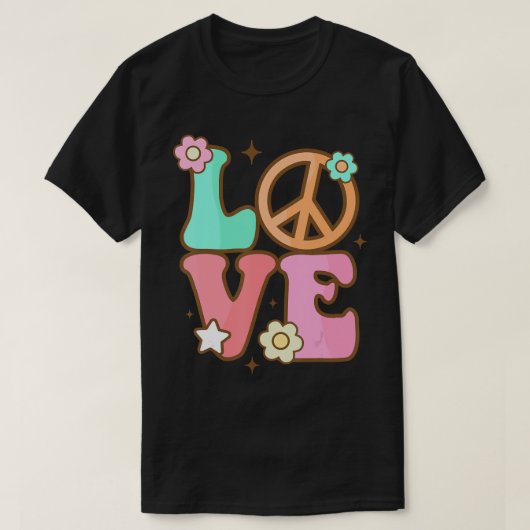 Peace Sign Love 60s 70sコスチュームGroovy Hippie Tシャツ (デザイン正面)