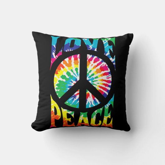 Peace Sign Love 60S 70S絞り染めヒッピーの衣装 クッション (正面)