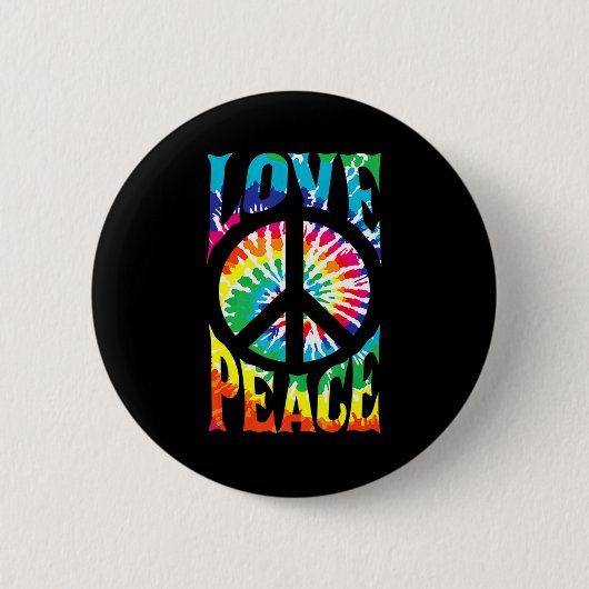 Peace Sign Love 60S 70S絞り染めヒッピーの衣装 缶バッジ (正面)