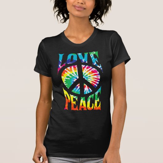Peace Sign Love 60S 70S絞り染めヒッピーの衣装 Tシャツ (正面)