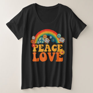 PEACE SIGN LOVE 60s 70s絞り染めヒッピー プラスサイズTシャツ