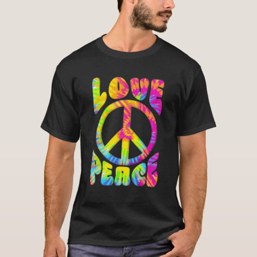 Peace Sign Love 60S 70S絞り染めラブピースヒッピー Tシャツ (正面)