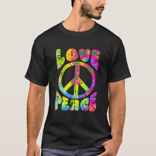 Peace Sign Love 60S 70S絞り染めラブピースヒッピー Tシャツ (正面)