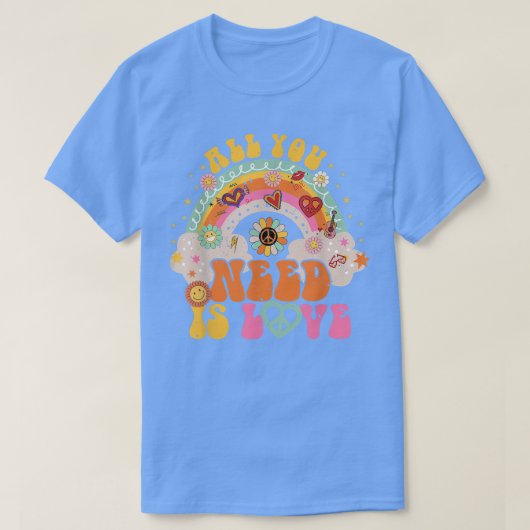 PEACE SIGN LOVE 60s 70s Hippie Groovy Vibes Hallow Tシャツ (デザイン正面)