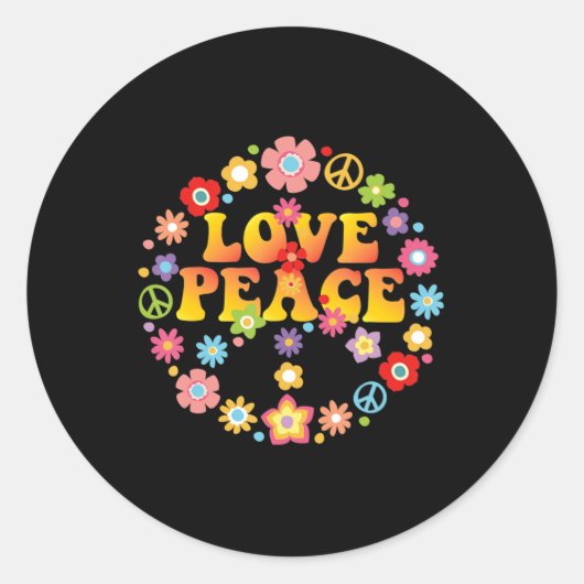 PEACE SIGN LOVE 60s 70s Tie Die Hippie Costume ラウンドシール (正面)
