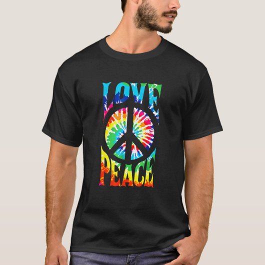 Peace Sign Love 60S 70S Tie Dye Hippie Costume 1 Tシャツ (正面)