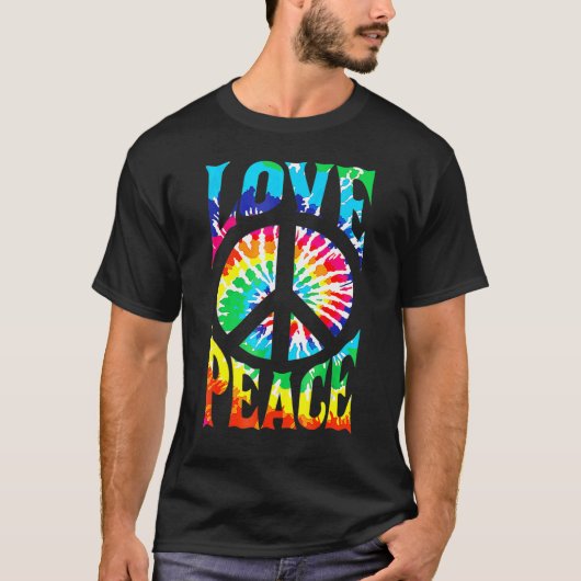 Peace Sign Love 60S 70S Tie Dye Hippie Costume Tシャツ (正面)