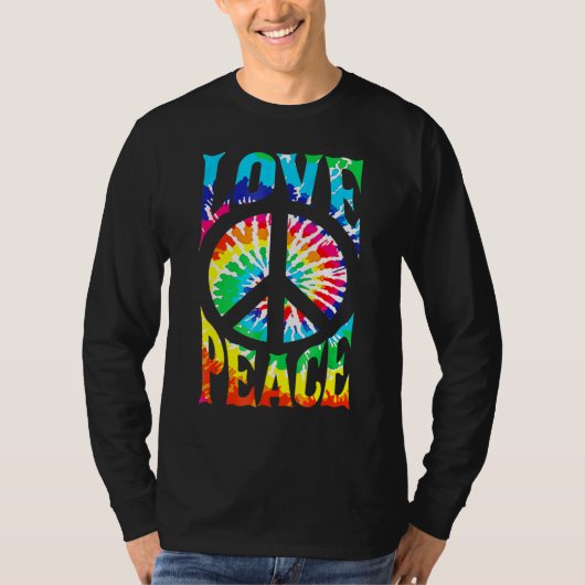 Peace Sign Love 60S 70S Tie Dye Hippie Costume Tシャツ (正面)