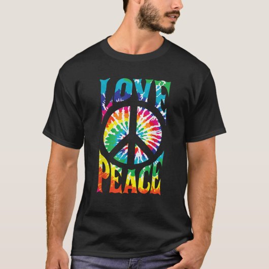 PEACE SIGN LOVE 60s 70s Tie Dye Hippie Halloween C Tシャツ (正面)