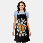 Peace Sign Love Flower 60S 70S絞り染めHippie Cost エプロン (着用した状態)