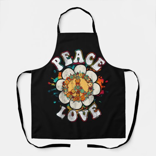 Peace Sign Love Flower 60S 70S絞り染めHippie Cost エプロン (正面)