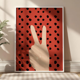 Peace Sign on Red Dotted Background Preppy Poster ポスター