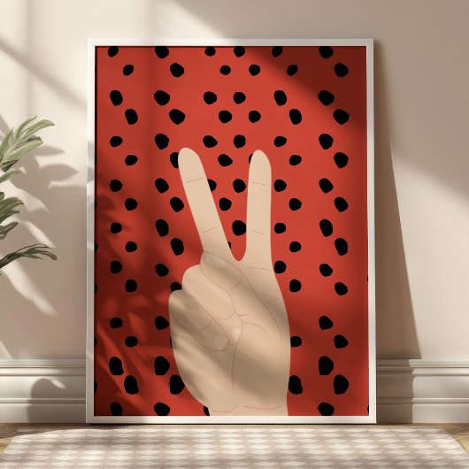 Peace Sign on Red Dotted Background Preppy Poster ポスター