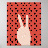 Peace Sign on Red Dotted Background Preppy Poster ポスター (正面)