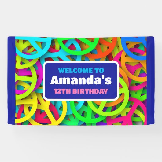 Peace Sign Pattern Groovy Sixties誕生日へようこそ 横断幕 (横)