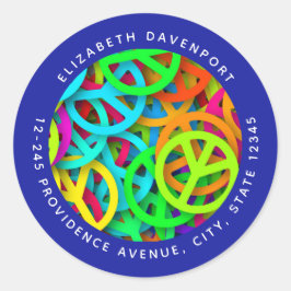 Peace Sign Pattern Groovy Sixties Vibeアドレス ラウンドシール