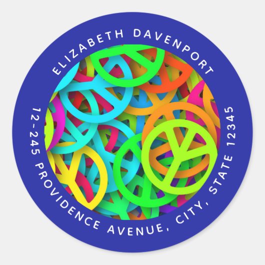 Peace Sign Pattern Groovy Sixties Vibeアドレス ラウンドシール (正面)