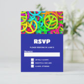 Peace Sign Pattern Groovy Sixties Vibe結婚's 出欠カード (スタンド正面)