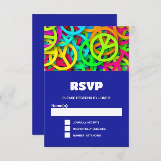 Peace Sign Pattern Groovy Sixties Vibe結婚's 出欠カード (正面/裏面)