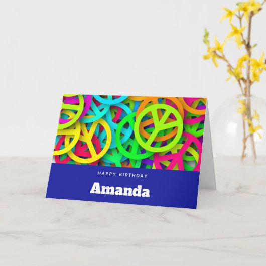 Peace Sign Pattern Groovy Sixties Vibe誕生日 カード (黄色い花)