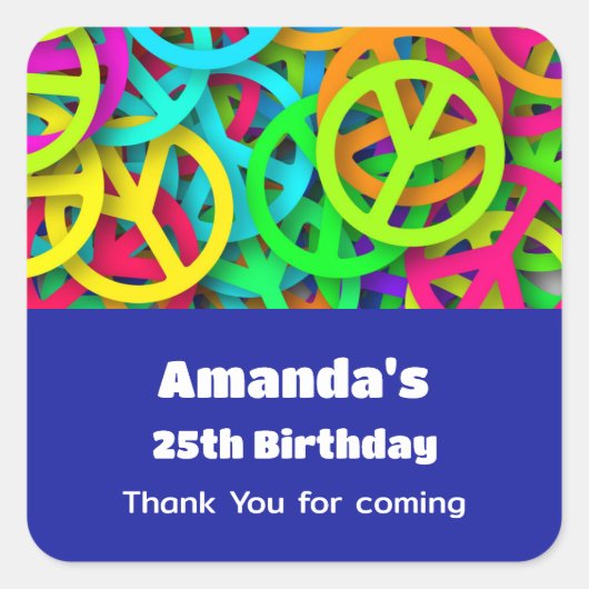 Peace Sign Pattern Groovy Sixties Vibe誕生日 スクエアシール (正面)