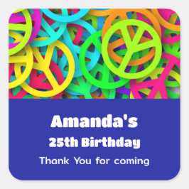 Peace Sign Pattern Groovy Sixties Vibe誕生日 スクエアシール