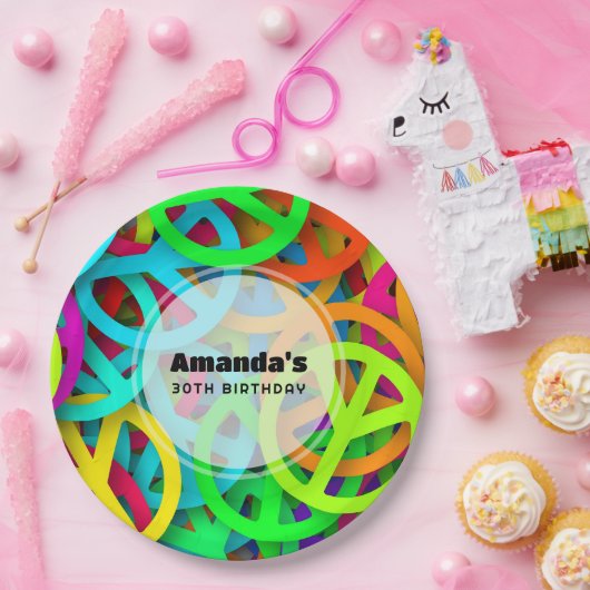 Peace Sign Pattern Groovy Sixties Vibe誕生日 ペーパープレート (パーティー)