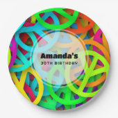 Peace Sign Pattern Groovy Sixties Vibe誕生日 ペーパープレート (正面)