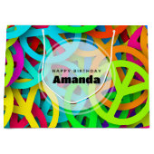 Peace Sign Pattern Groovy Sixties Vibe誕生日 ラージペーパーバッグ (正面)