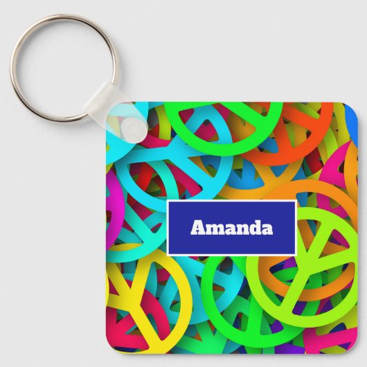 Peace Sign Pattern Groovy Sixties Vibe キーホルダー (正面)