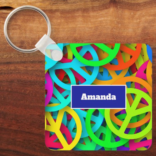 Peace Sign Pattern Groovy Sixties Vibe キーホルダー (正面)