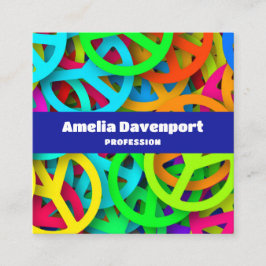 Peace Sign Pattern Groovy Sixties Vibe スクエア名刺