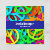 Peace Sign Pattern Groovy Sixties Vibe スクエア名刺 (正面)