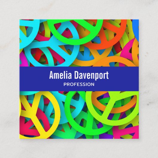 Peace Sign Pattern Groovy Sixties Vibe スクエア名刺 (正面)