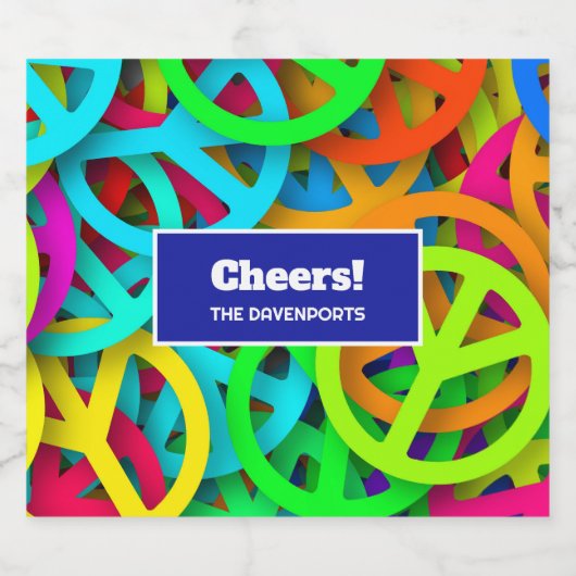 Peace Sign Pattern Groovy Sixties Vibe スパークリングワインラベル (シングルラベル)