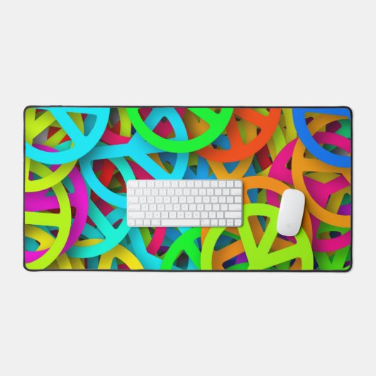 Peace Sign Pattern Groovy Sixties Vibe デスクマット (キーボード&マウス)