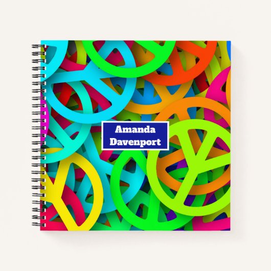 Peace Sign Pattern Groovy Sixties Vibe ノートブック (正面)