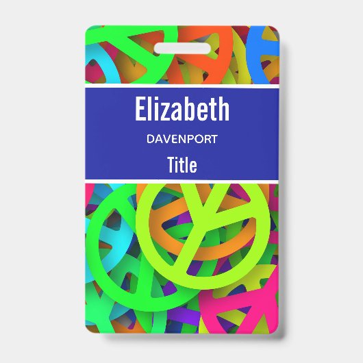 Peace Sign Pattern Groovy Sixties Vibe バッジ (Front)