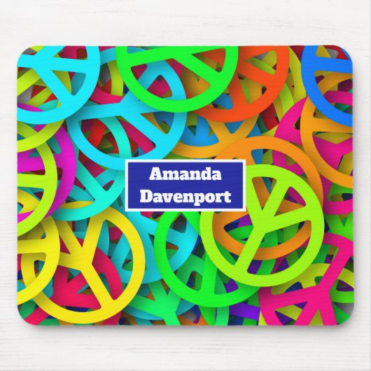 Peace Sign Pattern Groovy Sixties Vibe マウスパッド (正面)