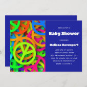 Peace Sign Pattern Groovy Sixties Vibe Baby Shower 招待状 (正面/裏面)