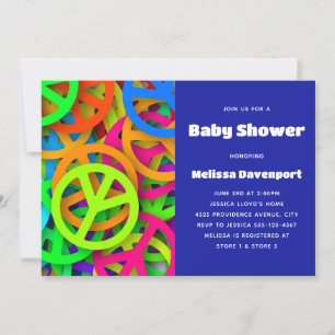 Peace Sign Pattern Groovy Sixties Vibe Baby Shower 招待状