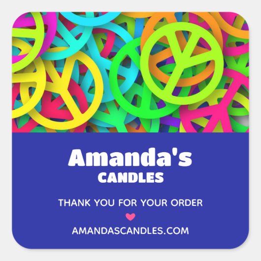 Peace Sign Pattern Groovy Sixties Vibe Business スクエアシール (正面)